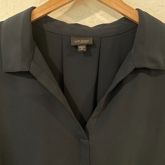 ~ J.Jill 2x Wearever Dress Black Vneck Tunic Above Knee Long Sleeve Pleated Slit - Picture 3 of 14